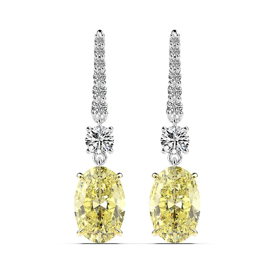 5 Carat Oval Cut Canary Cubic Zirconia Drop Dangle Earrings in Platinum-Plated Sterling Silver - Boutique Pavè