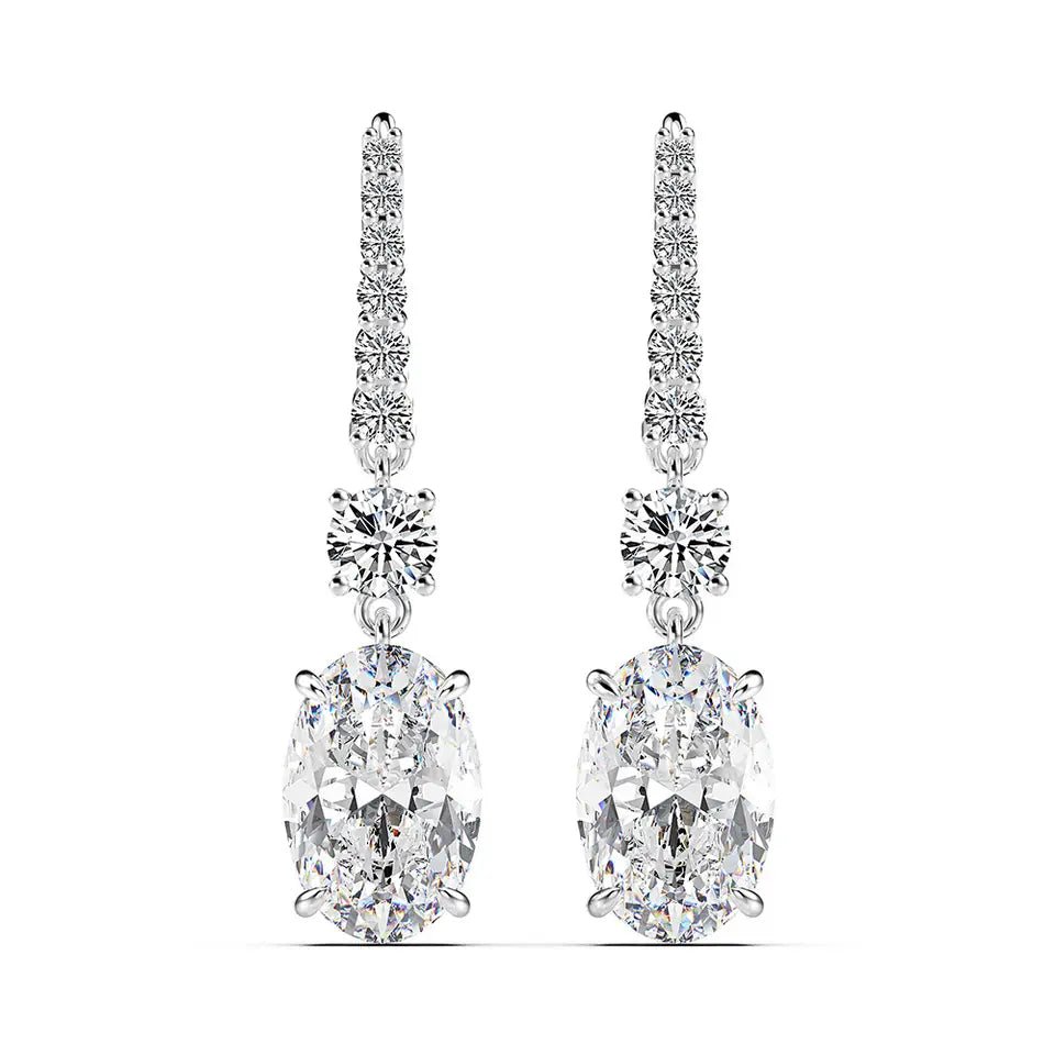 5 Carat Oval Cut Cubic Zirconia Drop Dangle Earrings in Platinum-Plated Sterling Silver - Boutique Pavè