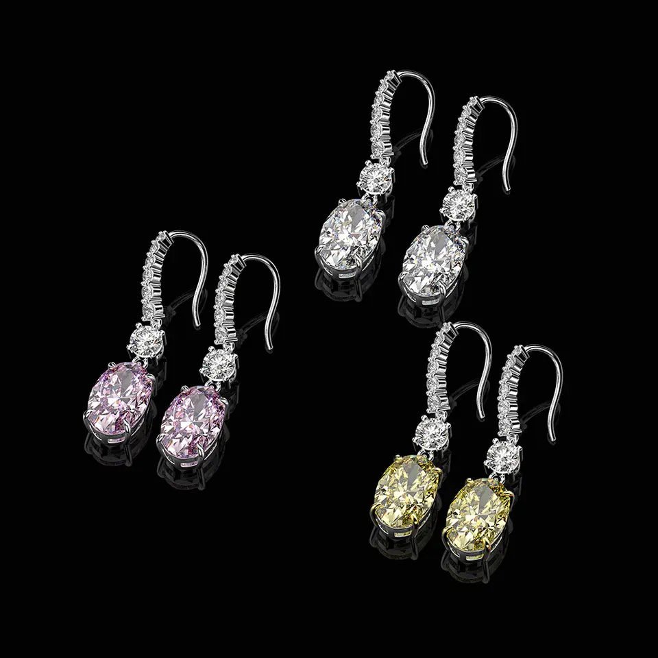 5 Carat Oval Cut Cubic Zirconia Drop Dangle Earrings in Platinum-Plated Sterling Silver - Boutique Pavè