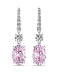 5 Carat Oval Cut Pink Cubic Zirconia Drop Dangle Earrings in Platinum-Plated Sterling Silver - Boutique Pavè