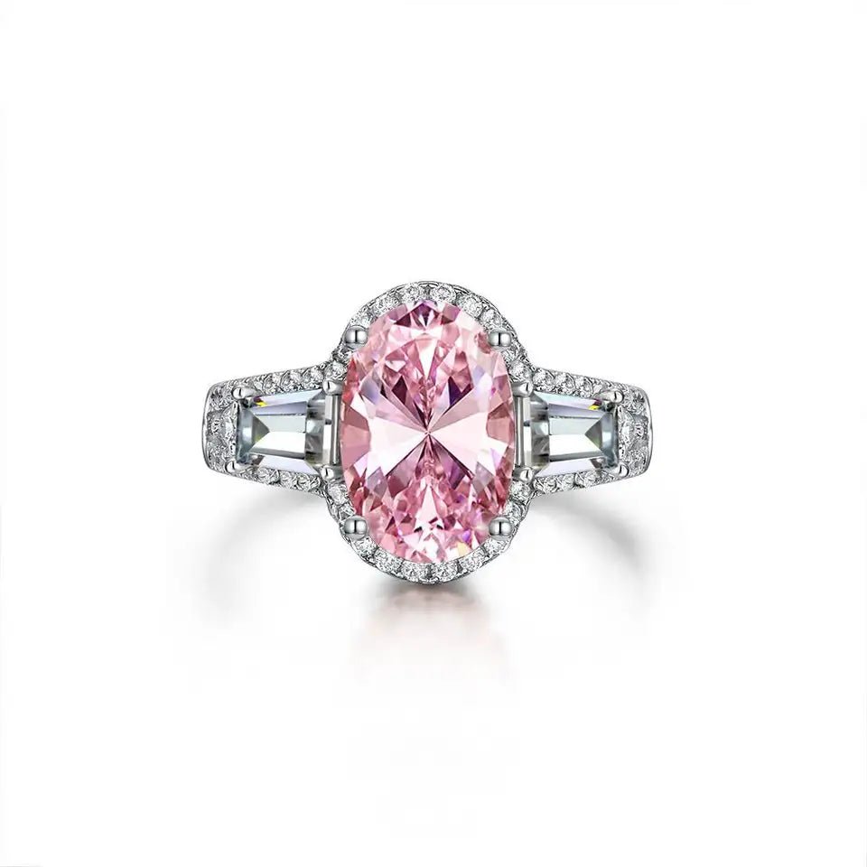 5 Carat Pink Cubic Zirconia Accent Solitaire Halo Engagement Ring in Platinum Plated Sterling Silver - Boutique Pavè
