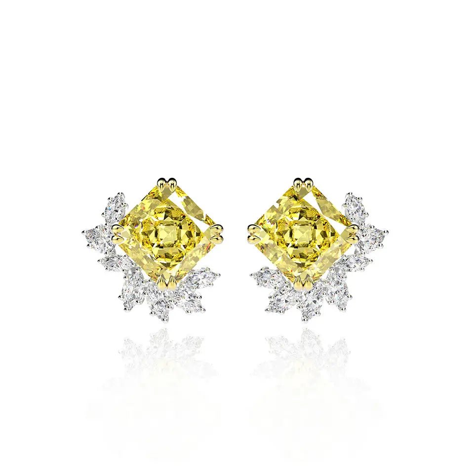 5 Carat Princess Cut Canary Cubic Zirconia Fancy Earrings in Platinum-Plated Sterling Silver - Boutique Pavè