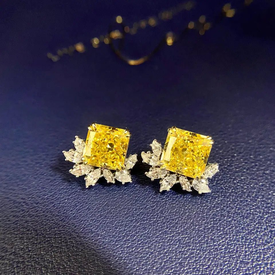 5 Carat Princess Cut Canary Cubic Zirconia Fancy Earrings in Platinum-Plated Sterling Silver - Boutique Pavè