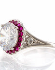 5 Carat Round and Ruby Accent Cubic Zirconia Halo Engagement Ring In White Gold Plated Sterling Silver - Boutique Pavè