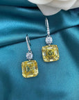 6 Carat Asscher Cut Fancy Canary Cubic Zirconia Dangle Earrings in Platinum-Plated Sterling Silver - Boutique Pavè