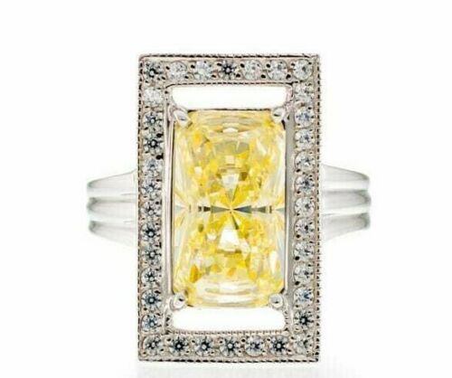 6 Carat Canary Radiant Cut Cubic Zirconia Engagement Ring In Sterling Silver - Boutique Pavè