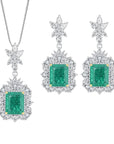 6 Carat Emerald Cut Imitation Emerald and Cubic Zirconia Celebrity Inspired Necklace and Earring Set in Platinum Plated Sterling Silver - Boutique Pavè