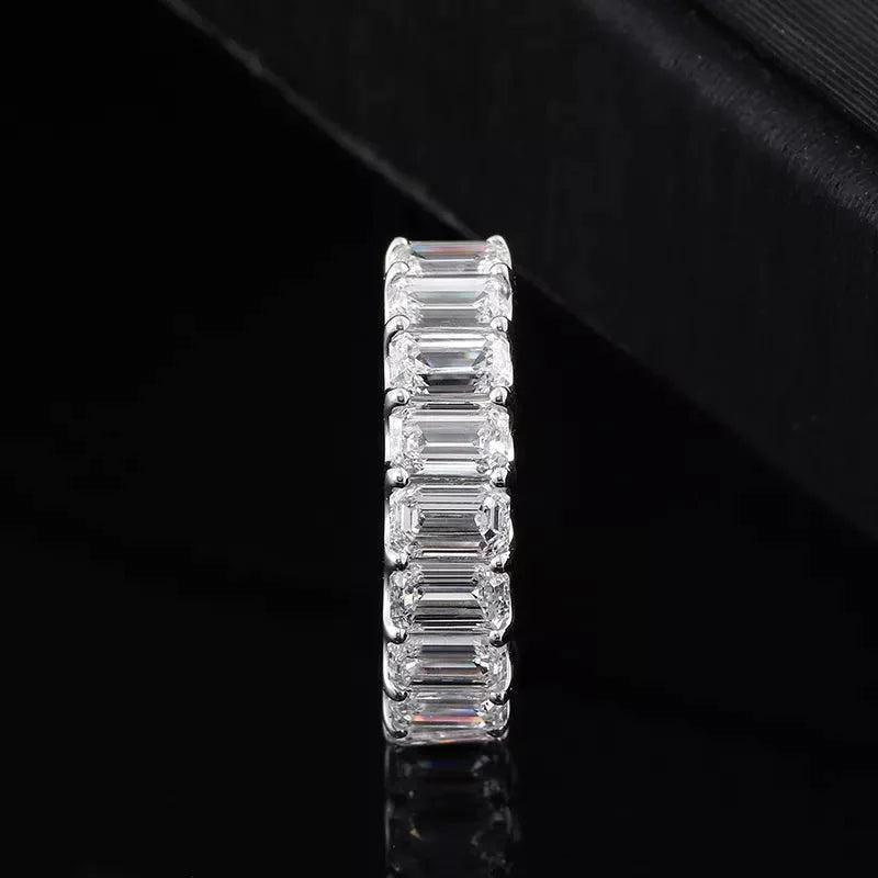 6 Carat Emerald Cut Lab Created Diamond Eternity Ring in 18 Karat Gold or Platinum - Boutique Pavè