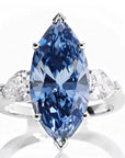 6.25 Carat Marquis Cut Vivid Blue Moissanite Engagement Ring in 18 Karat White Gold - Boutique Pave