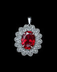 7.5 Carat Oval Cut Imitation Ruby and Cubic Zirconia Royalty Inspired Necklace in Platinum-Plated Sterling Silver - Boutique Pavè