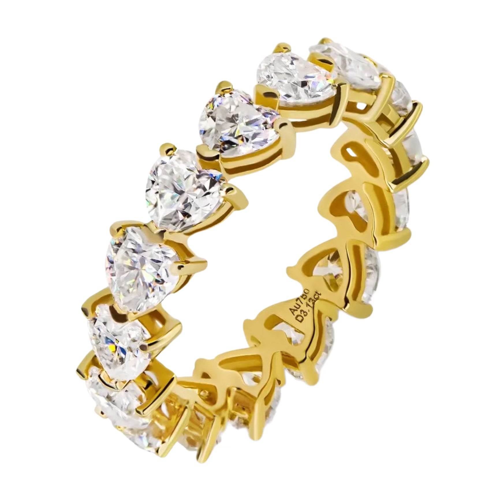 two carat heart cut moissanite eternity band in 14 karat yellow gold - Boutique Pave