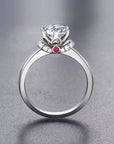 .80 Carat Brilliant Round Cut Lab Created Diamond and Natural Ruby Accent Solitaire Engagement Ring in 18 Karat White Gold - Boutique Pavè