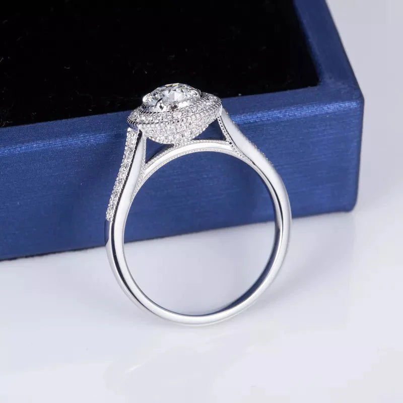 .80 Carat Round Cut Lab Created Diamond Pave Halo Engagement Ring in 18 Karat White Gold - Boutique Pavè