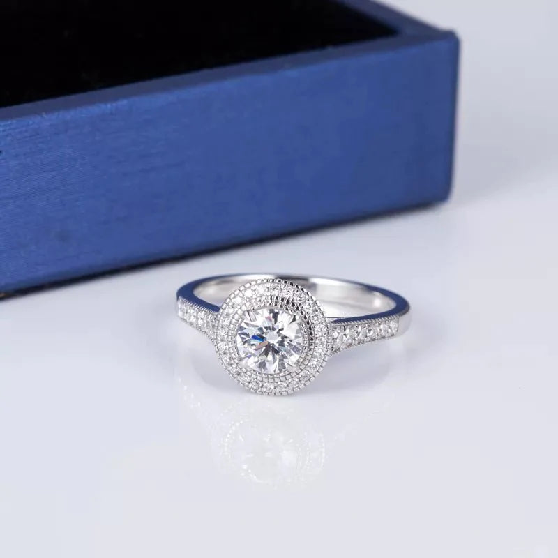 .80 Carat Round Cut Lab Created Diamond Pave Halo Engagement Ring in 18 Karat White Gold - Boutique Pavè