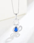 Adorable Cat and Bow Gemstone Cubic Zirconia Pendant with 17 Inch Sterling Silver Box Chain - Boutique Pavè