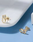 Adorable Cat Shaped Cubic Zirconia Stud Earrings in Yellow Gold Plated Sterling Silver - Boutique Pavè