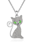 Adorable Colorful Eyes Crystal Cat Pendant with 18 Inch Silver Plated Cable Chain - Boutique Pavè