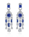 Asscher and Emerald Cut Imitation Tanzanite and Cubic Zirconia Statement Drop Earrings in Platinum-Plated Sterling Silver - Boutique Pavè