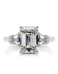 Brilliant Four Carat Emerald Cut Hidden Halo Moissanite Engagement Ring in Platinum - Boutique Pavè