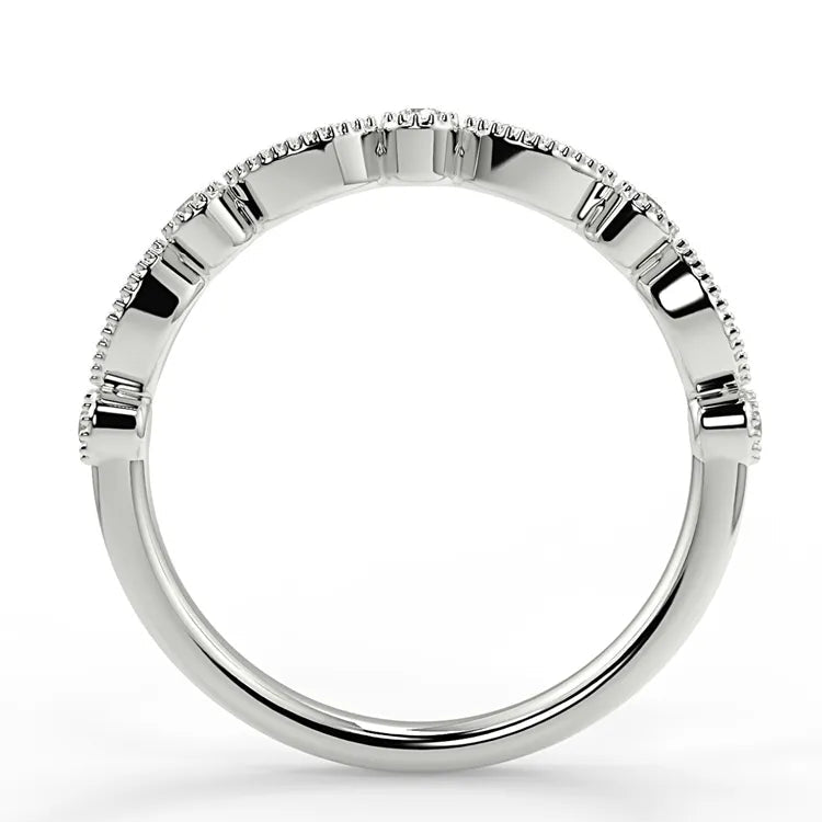 Brilliant Pave Set Round Moissanite in Round and Marquis Shaped Anniversary Band in 18 Karat White Gold - Boutique Pavè