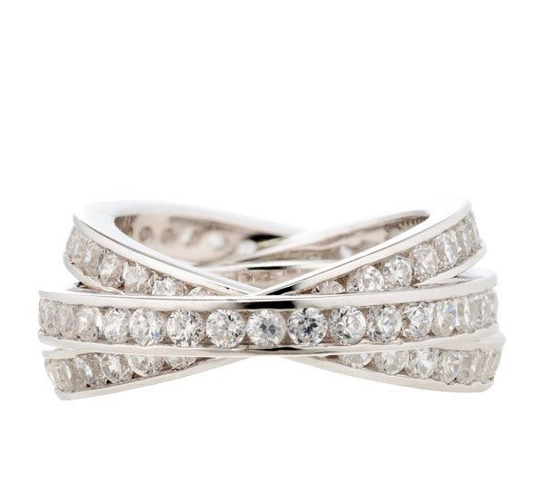 Brilliant Round Cut Cubic Zirconia Intertwining Eternity Band Ring Set In Sterling Silver - Boutique Pavè