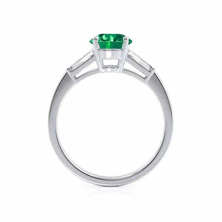Brilliant Round Cut Lab Created Emerald Moissanite Accent Engagement Ring in 14 Karat Gold - Boutique Pavè