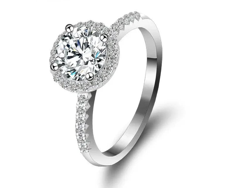 Brilliant Round Cut Single Halo Engagement Ring in Platinum Plated Sterling Silver - Boutique Pavè