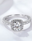 Brilliant Round Moissanite Pave Halo Engagement Ring in White Gold Plated Sterling Silver - Boutique Pavè