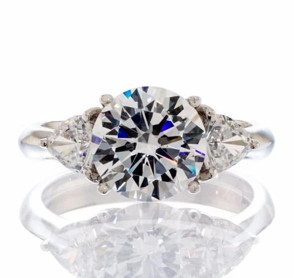 Brilliant Round Triangle Cut Cubic Zirconia Engagement Ring In Sterling Silver - Boutique Pavè