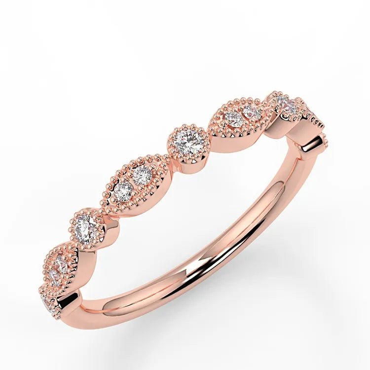 Copy of Brilliant Pave Set Round Moissanite in Round and Marquis Shaped Anniversary Band in 18 Karat Rose Gold - Boutique Pavè