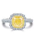 Cushion Cut Canary Yellow Moissanite Halo Engagement Ring in 14 Karat White Gold - Boutique Pavè