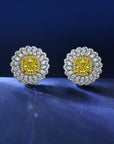 Cushion Cut Fancy Canary Cubic Zirconia Triple Halo Earrings in Platinum-Plated Sterling Silver - Boutique Pavè