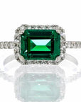 Emerald Cubic Zirconia Halo Engagement Ring In Sterling Silver - Boutique Pavè