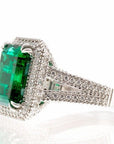 Fancy Faux Emerald Cubic Zirconia Cocktail Ring In Sterling Silver - Boutique Pavè