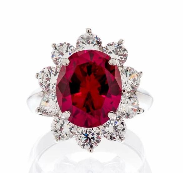 Fancy Faux Ruby Cubic Zirconia Engagement Ring In Sterling Silver - Boutique Pavè