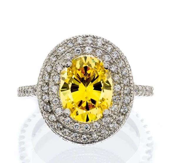 Fancy Halo Canary Cubic Zirconia Engagement Ring In Sterling Silver - Boutique Pavè