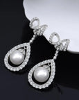 Faux Pearl and Bow Tie Cubic Zirconia Bridal Earrings in Platinum-Plated Sterling Silver - Boutique Pavè
