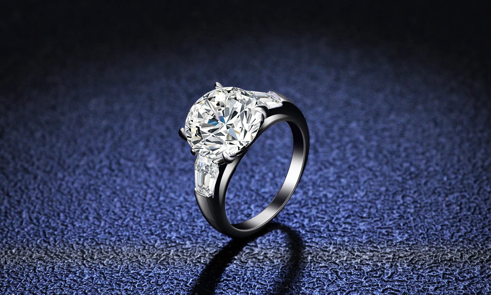 Five Carat Brilliant Round Cut Moissanite Accent Solitaire Engagement Ring in Platinum Plated Sterling Silver - Boutique Pavè