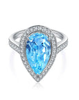Five Carat Pear Cut Lab Created Aquamarine Statement Ring in Gold Plated Sterling Silver - Boutique Pavè