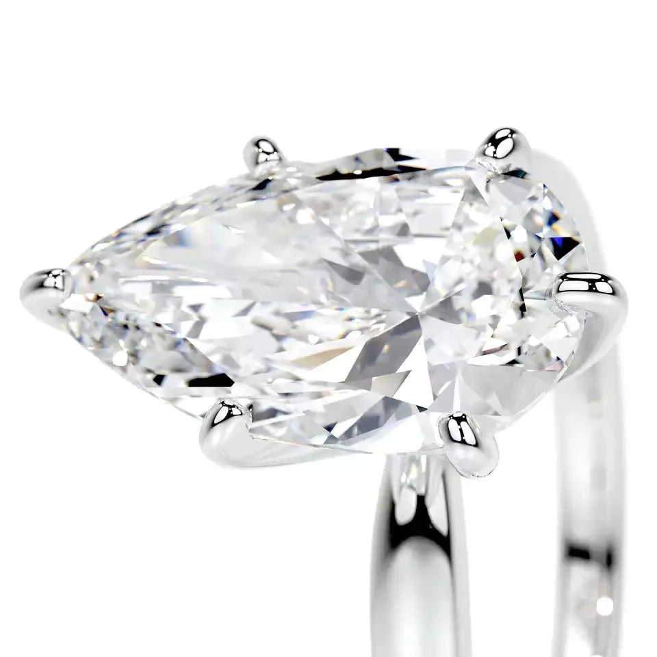 Five Carat Pear Cut Lab Created Diamond Solitaire Engagement Ring in 14 Karat White Gold - Boutique Pavè