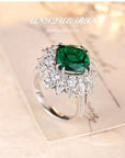 Four Carat Lab Created Emerald and CZ Engagement Ring in White Gold Plated Sterling Silver - Boutique Pavè