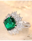 Four Carat Lab Created Emerald and CZ Engagement Ring in White Gold Plated Sterling Silver - Boutique Pavè