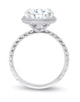 Four Carat Oval Cut Moissanite Halo Engagement Ring in 18 Karat White Gold - Boutique Pavè