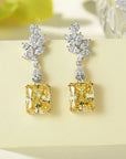 Four Carat Radiant Cut Fancy Canary Cubic Zirconia Statement Earrings in Platinum-Plated Sterling Silver - Boutique Pavè