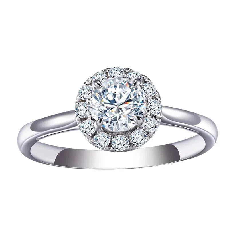 Half Carat Brilliant Round Cut Lab Created Diamond Halo Solitaire Engagement Ring in 14 Karat White Gold - Boutique Pavè
