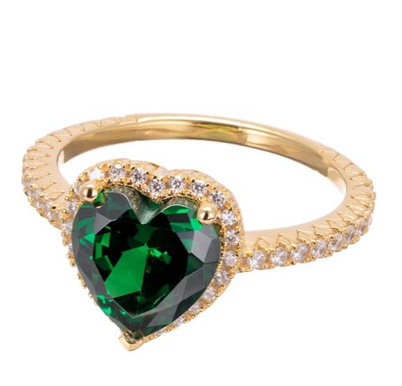 Heart Cut Green Emerald Cubic Zirconia Engagement Ring In Sterling Silver - Boutique Pavè