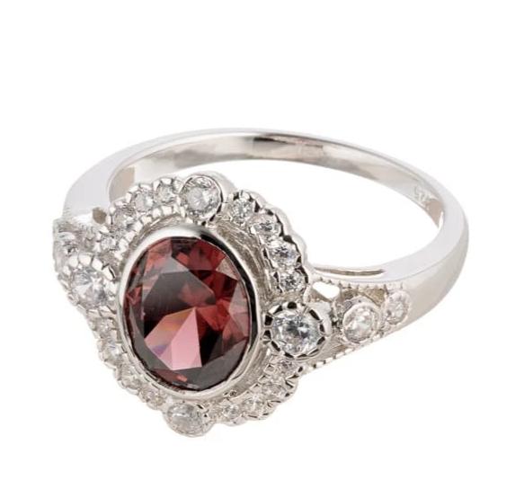 Imitation Garnet Gemstone Antique Style Engagement Ring In Sterling Silver - Boutique Pavè