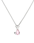 Imitation Pearl and Pink or Green Gemstone Cubic Zirconia Cat Pendant with 18 Inch Box Chain - Boutique Pavè