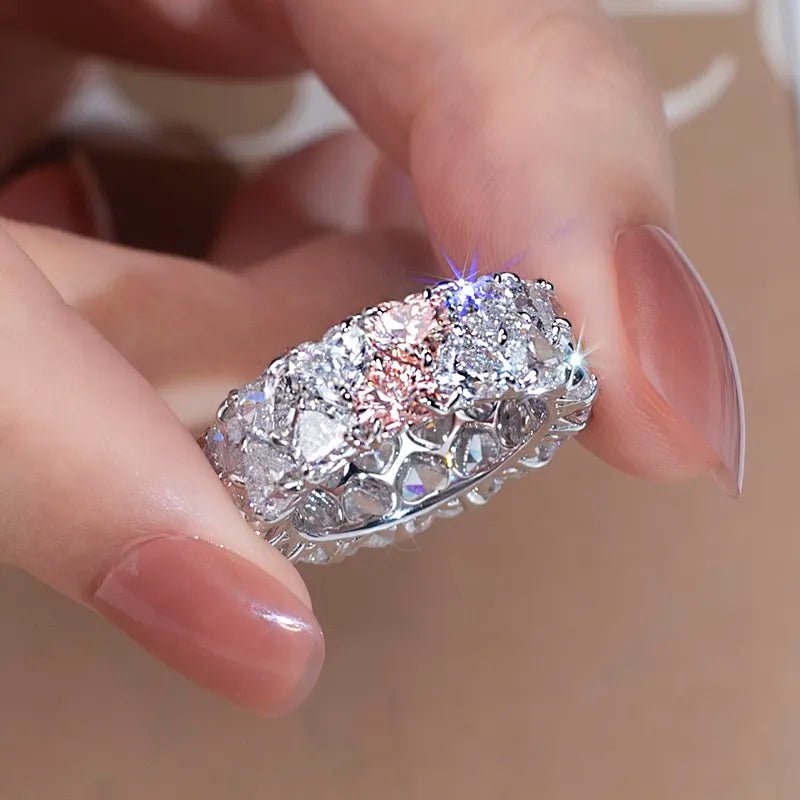 Luxurious 12 Carat Heart Cut Lab Created Diamond Eternity Ring in 14 Karat Gold - Boutique Pavè