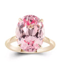 Nine Carat Oval Cut Lab Created Pink Sapphire Solitaire Ring in 14 Karat Yellow Gold - Boutique Pavè